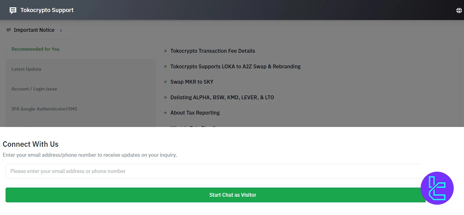 Tokocrypto support
