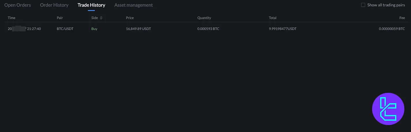 Toobit trade history