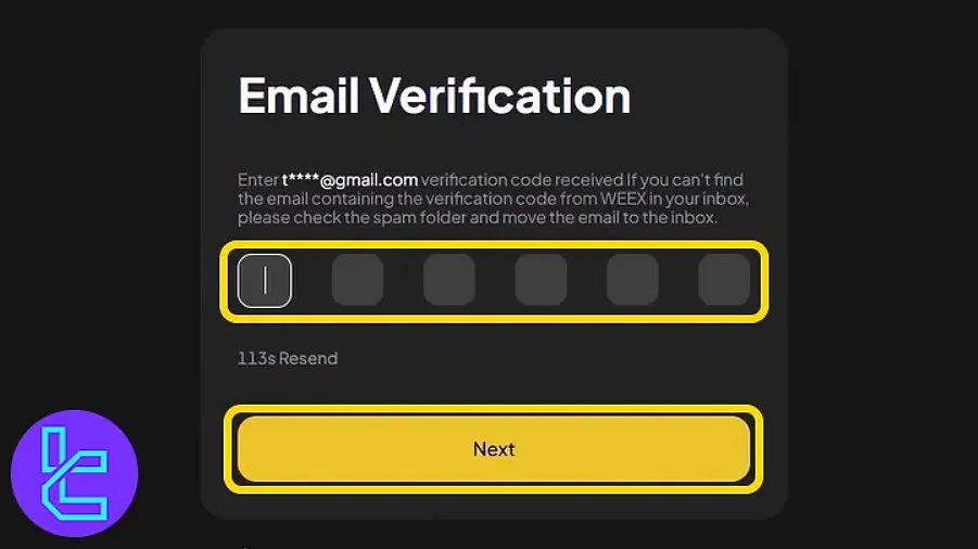 Weex email verification code