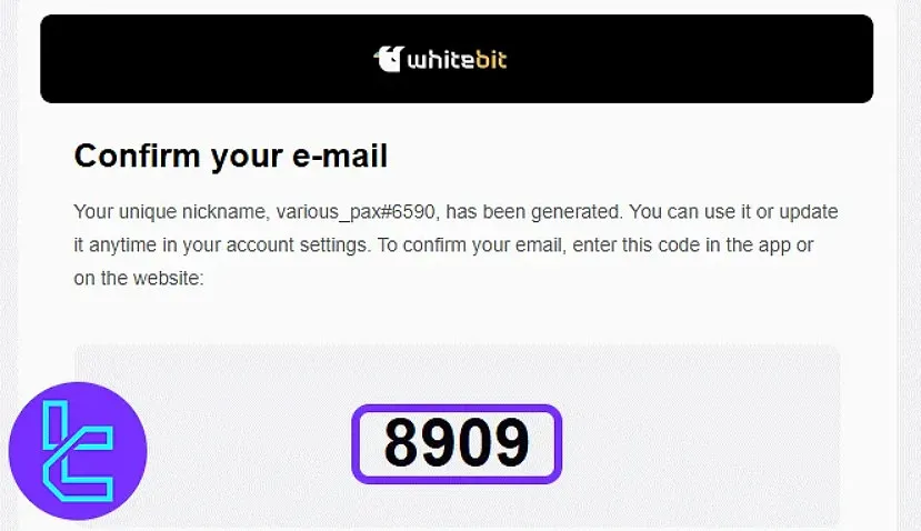 WhiteBIT email confirmation