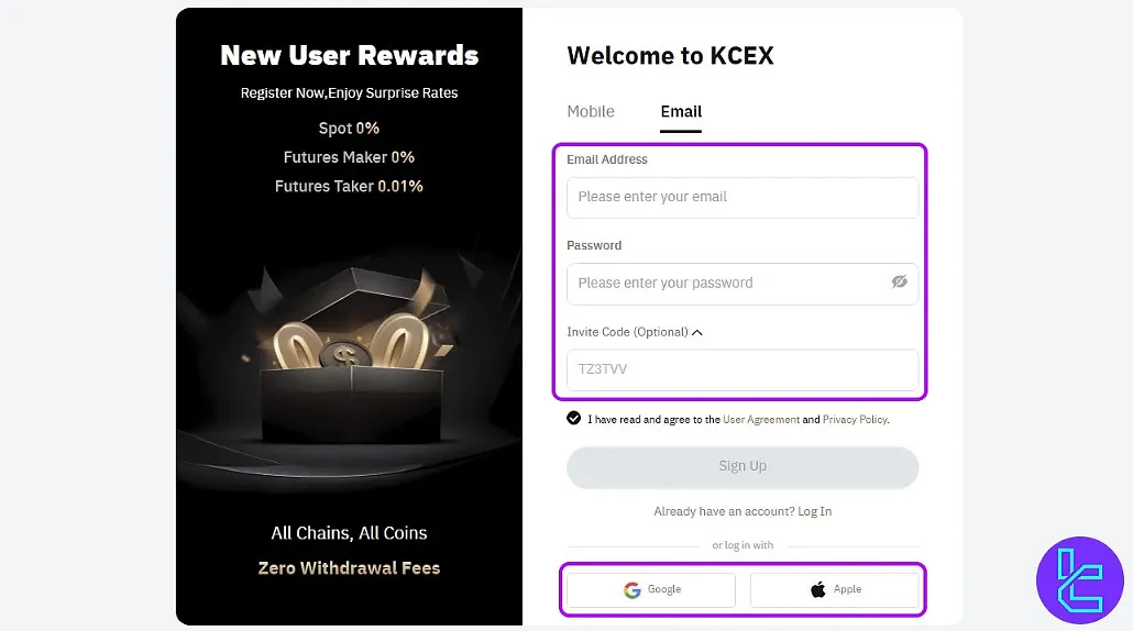KCEX sign up form