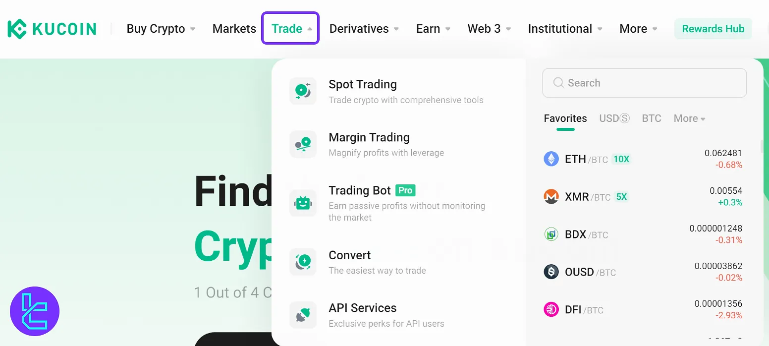 KuCoin trade button