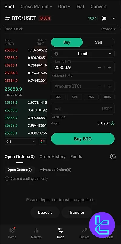 KuCoin trading on mobile