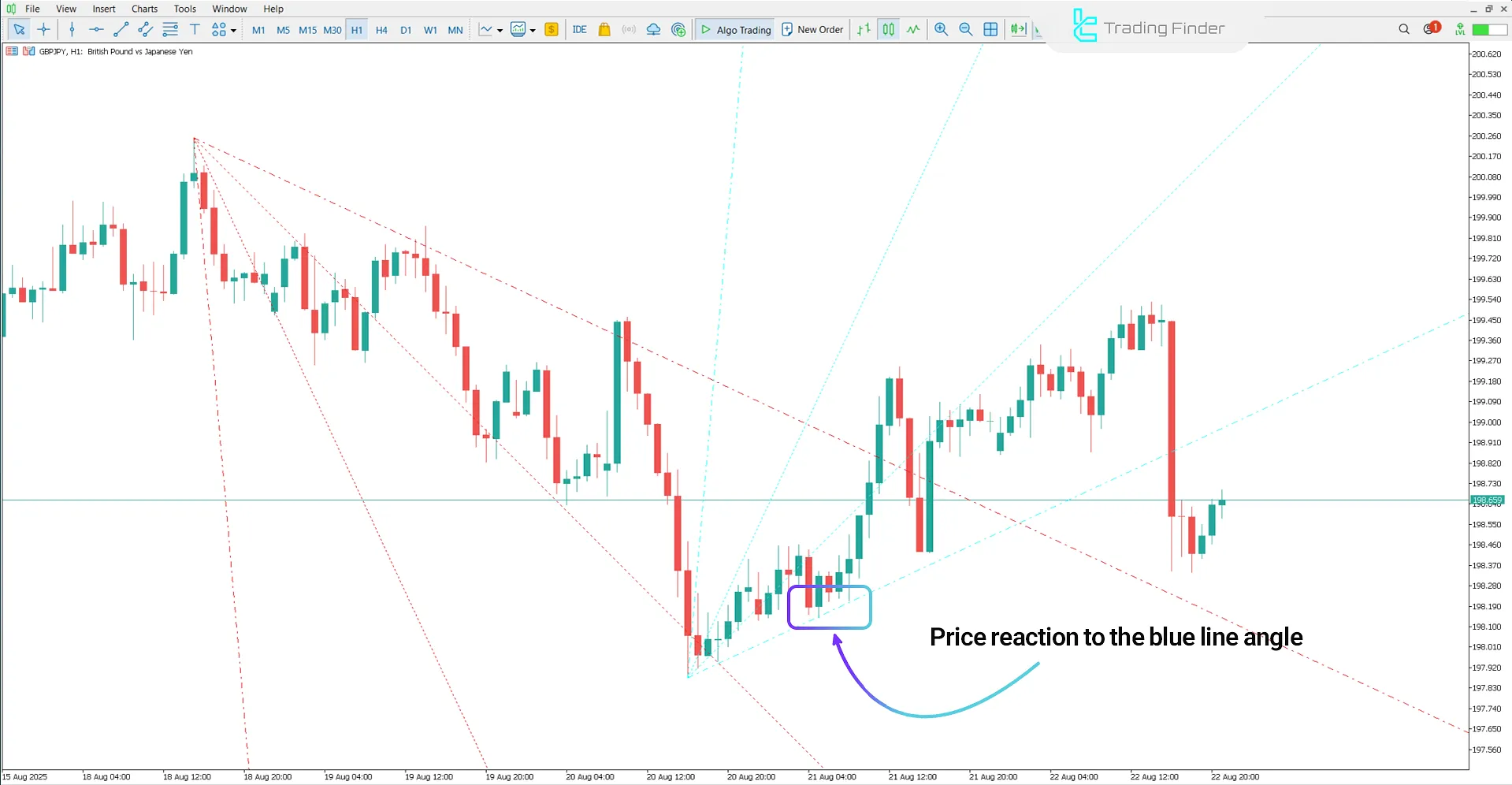Bullish trend conditions in the Trend by Angle Indicator in MetaTrader 5