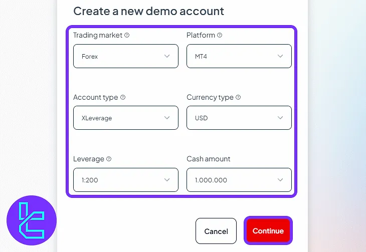 New demo account registration form in the Tradeview Markets panel