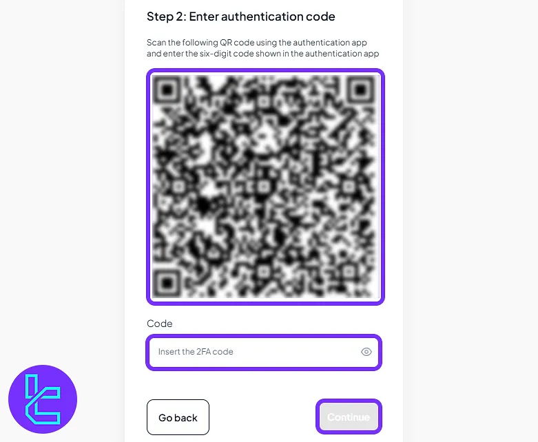 Two-factor authentication activation page in the Tradeview Markets user panel