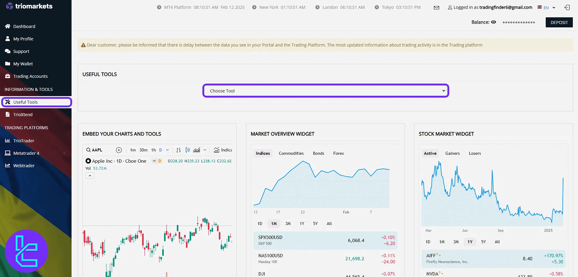 TrioMarkets chart widgets and financial tools panel