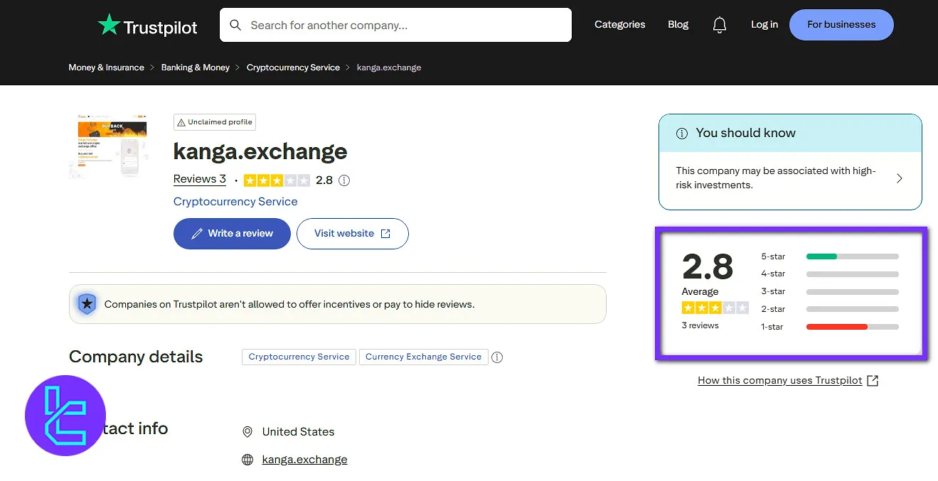 Kanga Exchange Trustpilot score