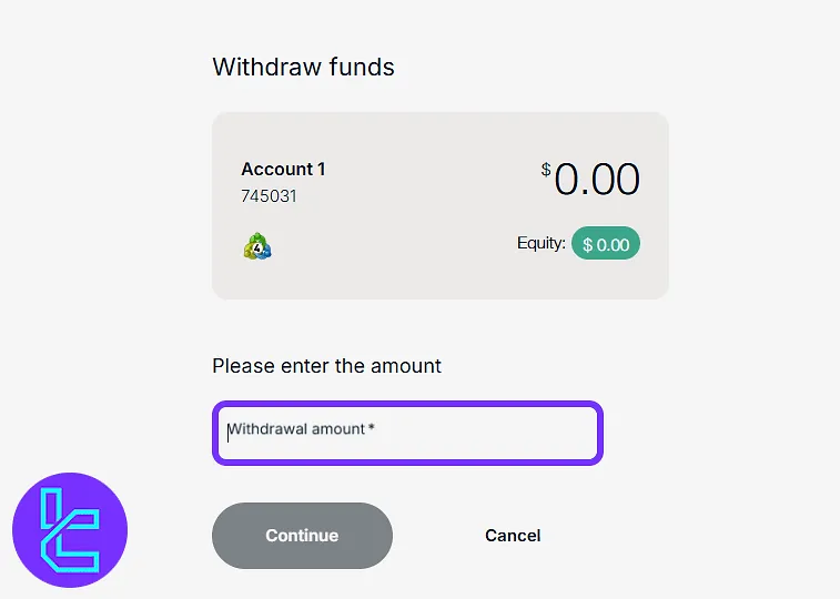 Trade Nation withdraw panel