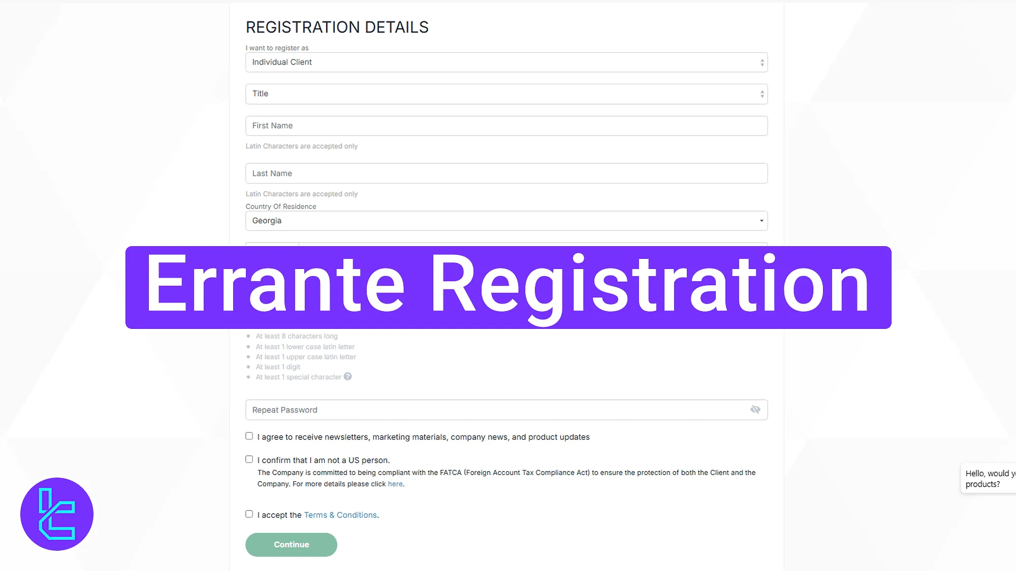 How to open an account with Errante quickly and easily