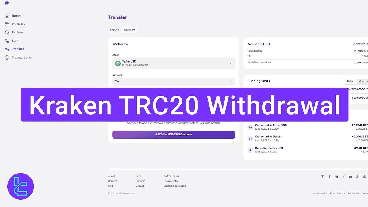 Kraken USDT TRC20 Withdrawal 2025 [Low-Fee USDT Transfers in 5 Minutes]