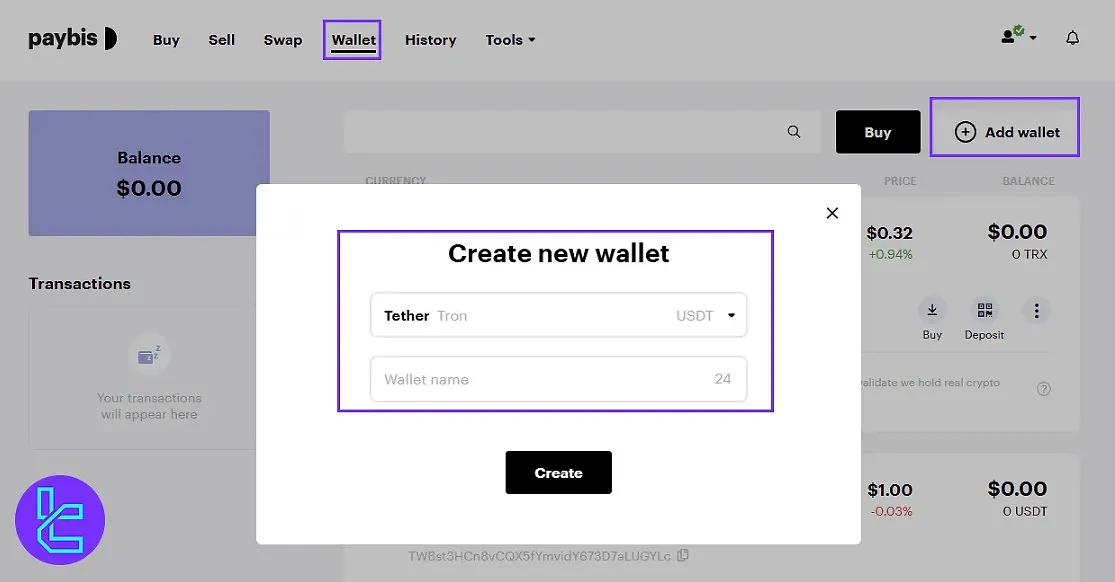 Paybis wallet creation
