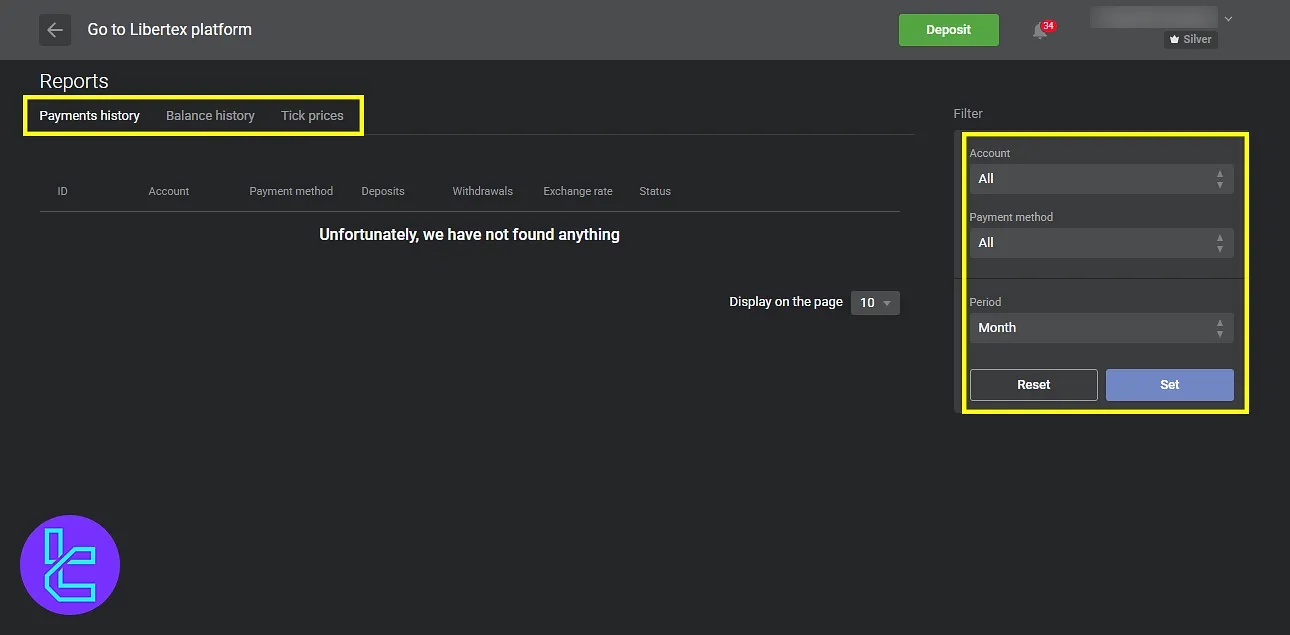 Libertex Reports option on the dashboard
