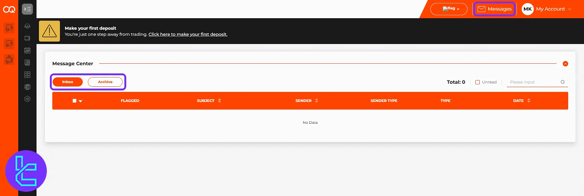OQtima trading cabin message center and filters