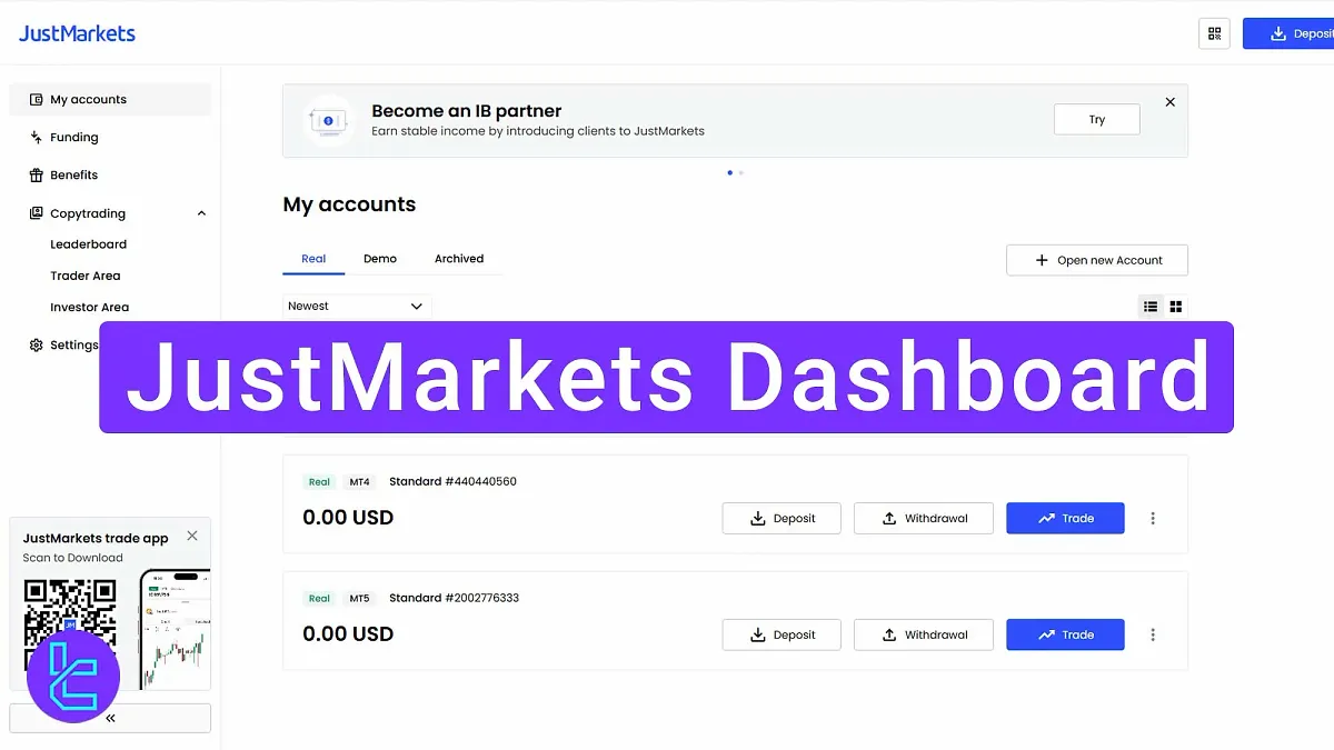 JustMarkets Dashboard 2025 [Deposit, Live Chat, Copy Trading, etc.]