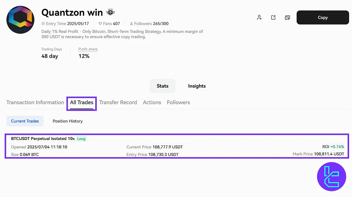 Toobit All Trades copy trading section