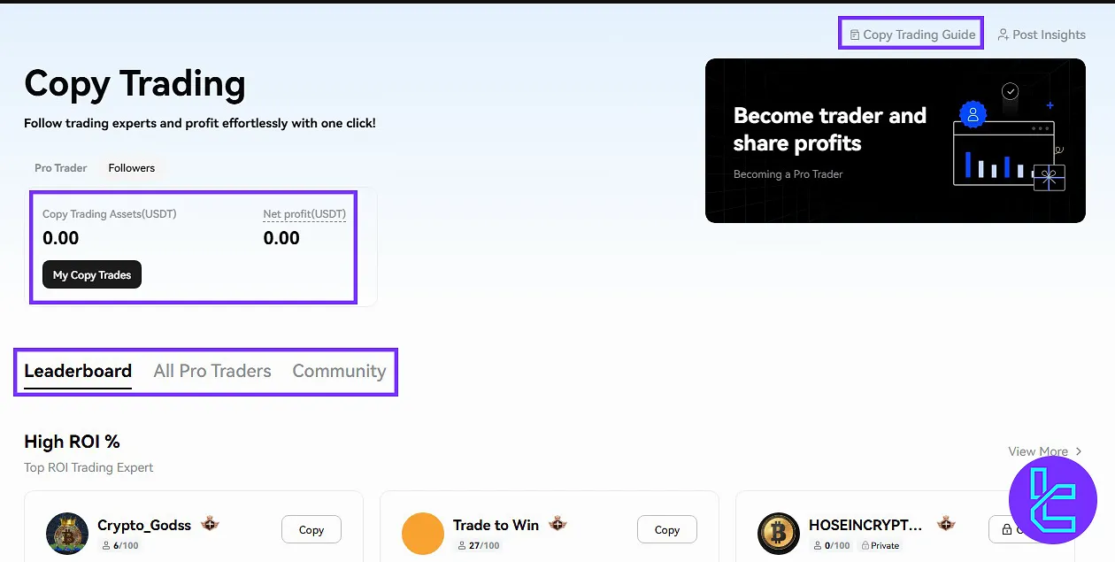 Copy trading account dashboard on Toobit