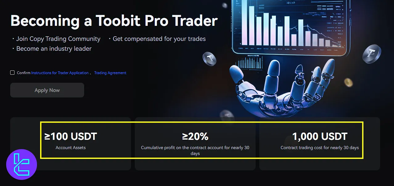 Pro Trader application requirements in Toobit Copy Trading