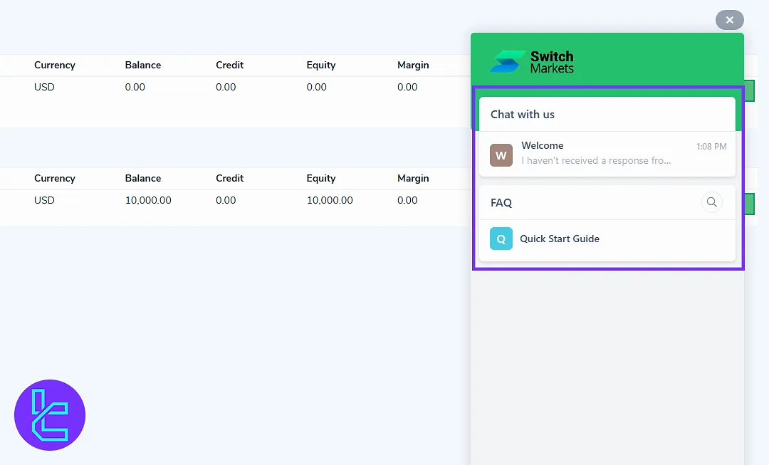 Switch Markets dashboard support and FAQ section