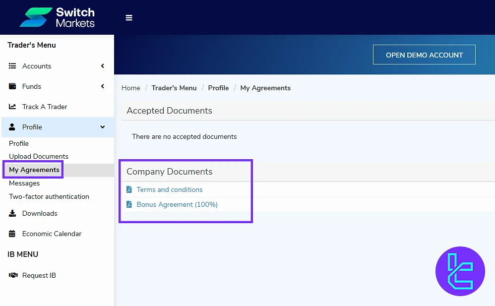 Switch Markets’ panel, My Agreement section