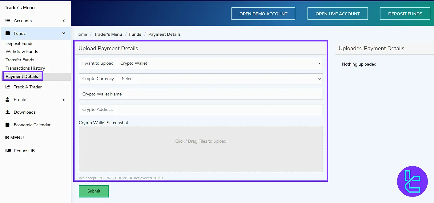 Switch Markets dashboard payment method and upload documents