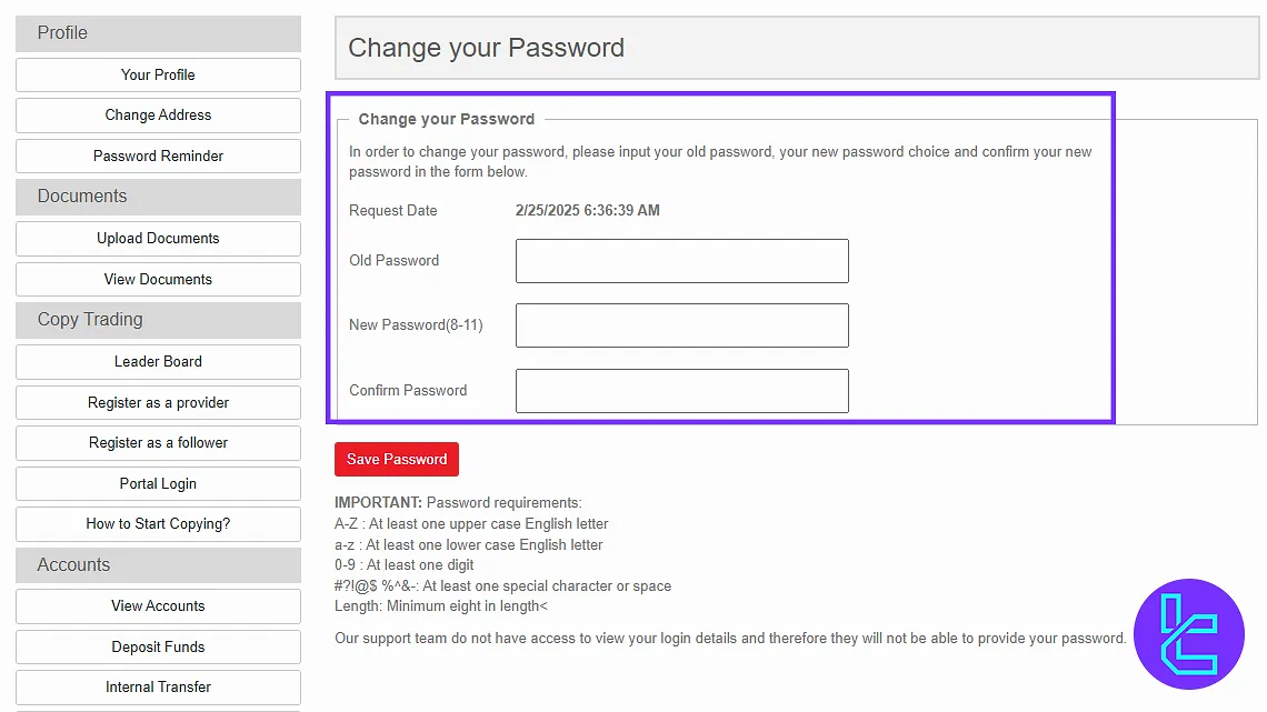Yadix dashboard password address