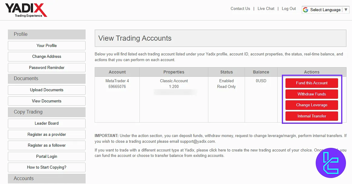 Yadix user panel deposit