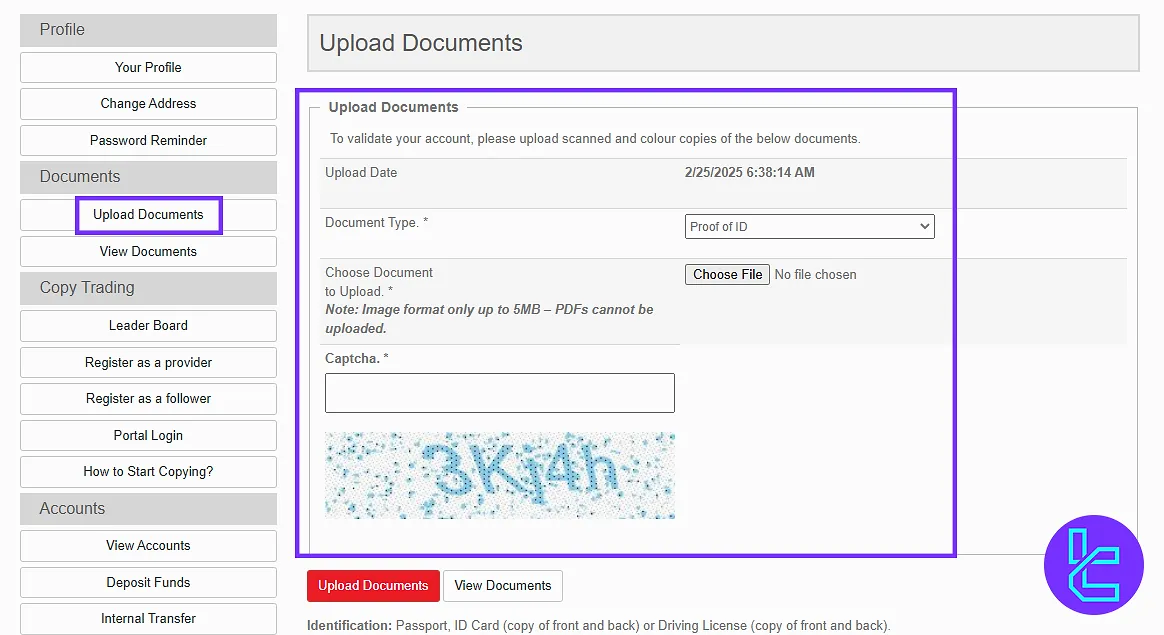 Upload Document section in the Yadix panel