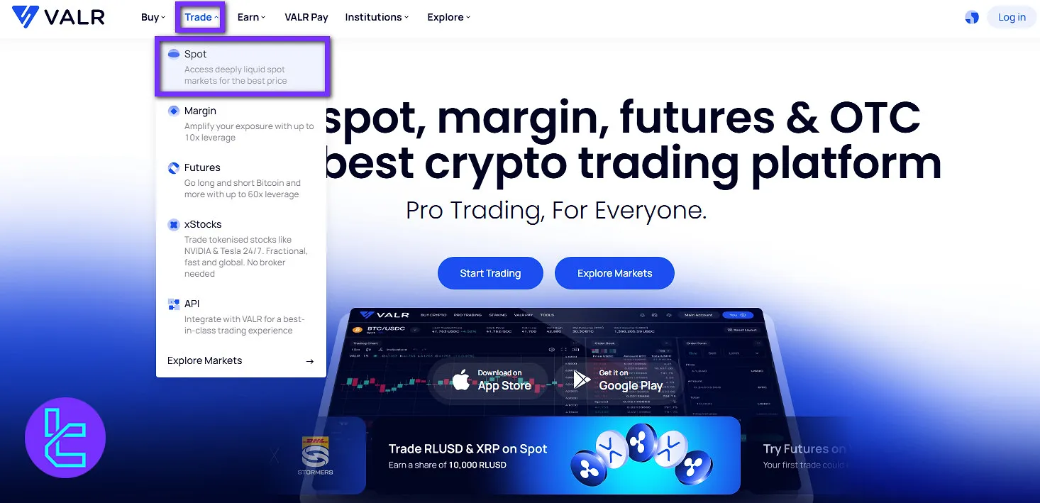 Navigating to VALR spot trading