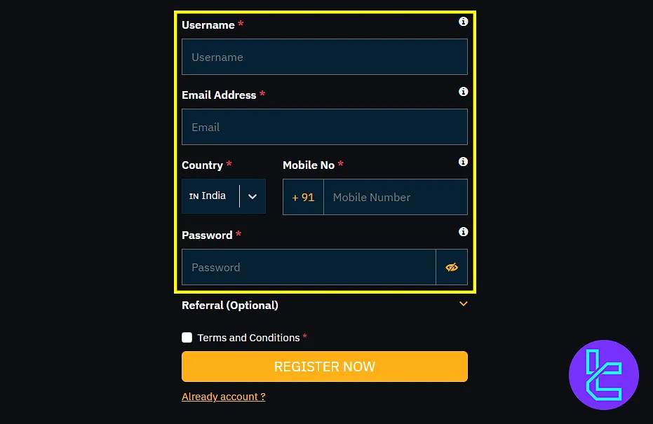 Bitcoiva sign up form