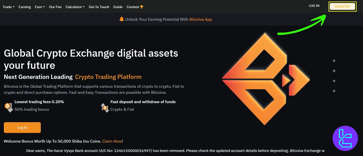 Accessing the Bitcoiva sign up page