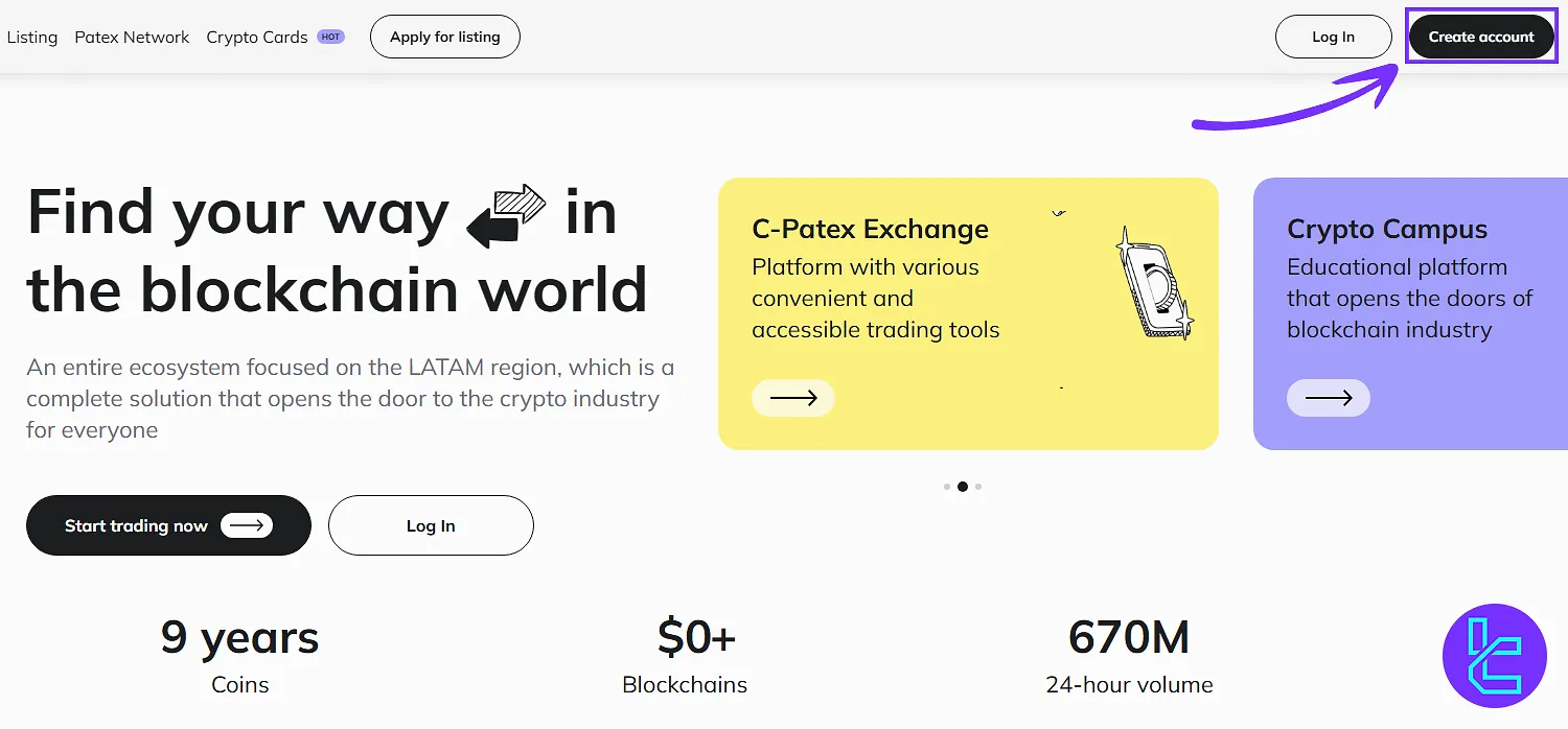 C-Patex create account page