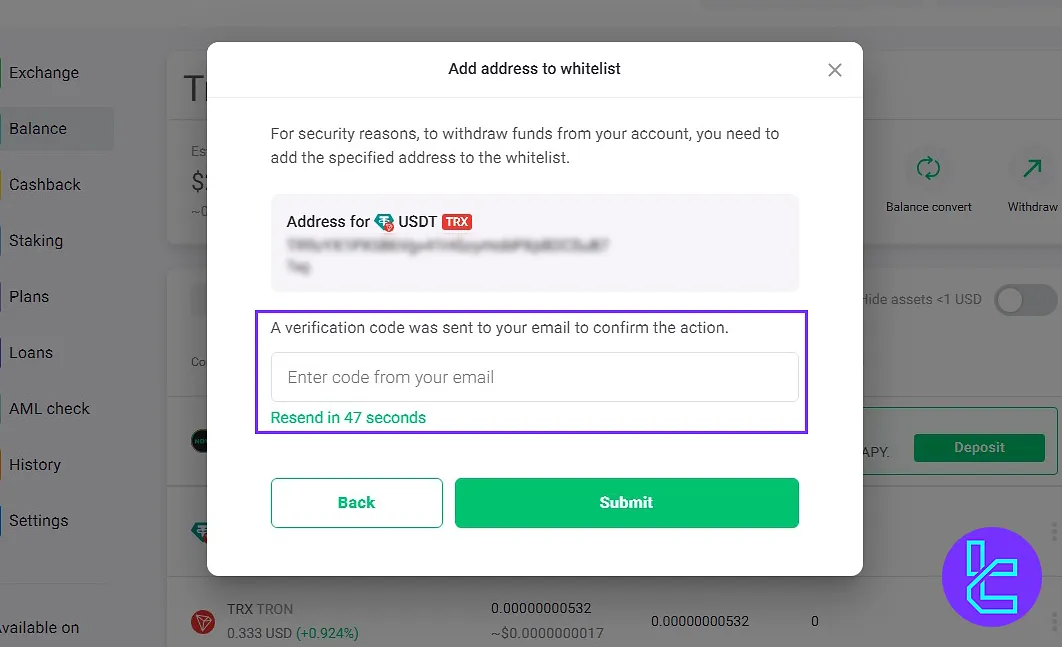 Verify Tether TRC20 payout by ChangeNow email