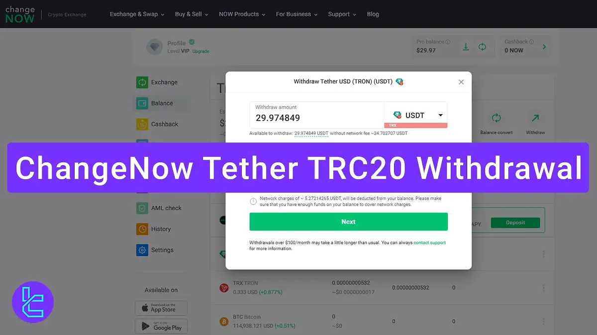ChangeNow Tether TRC20 Withdrawal - $5 Fees Apply [5 Steps] 2025