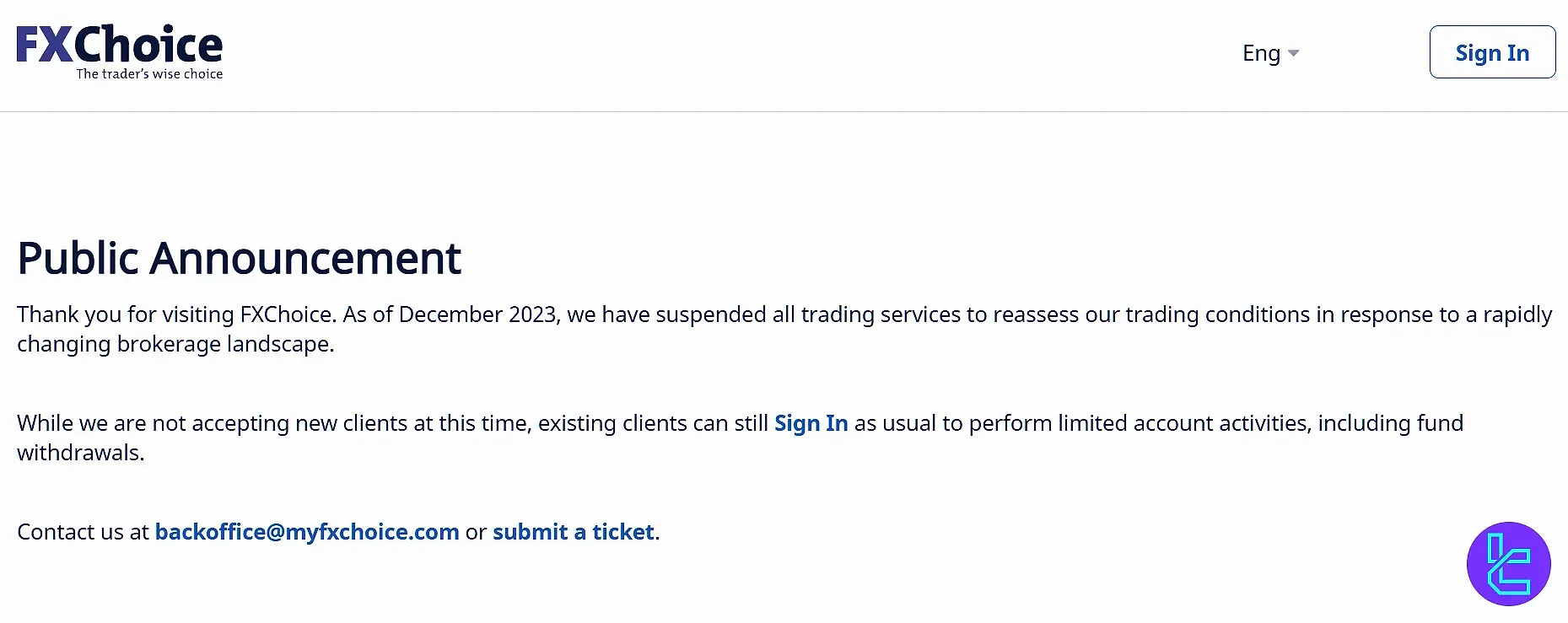 FXChoice is out of business