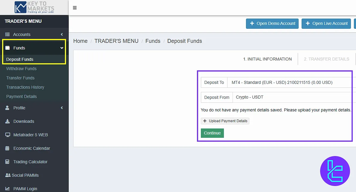Key to Markets dashboard deposit funds