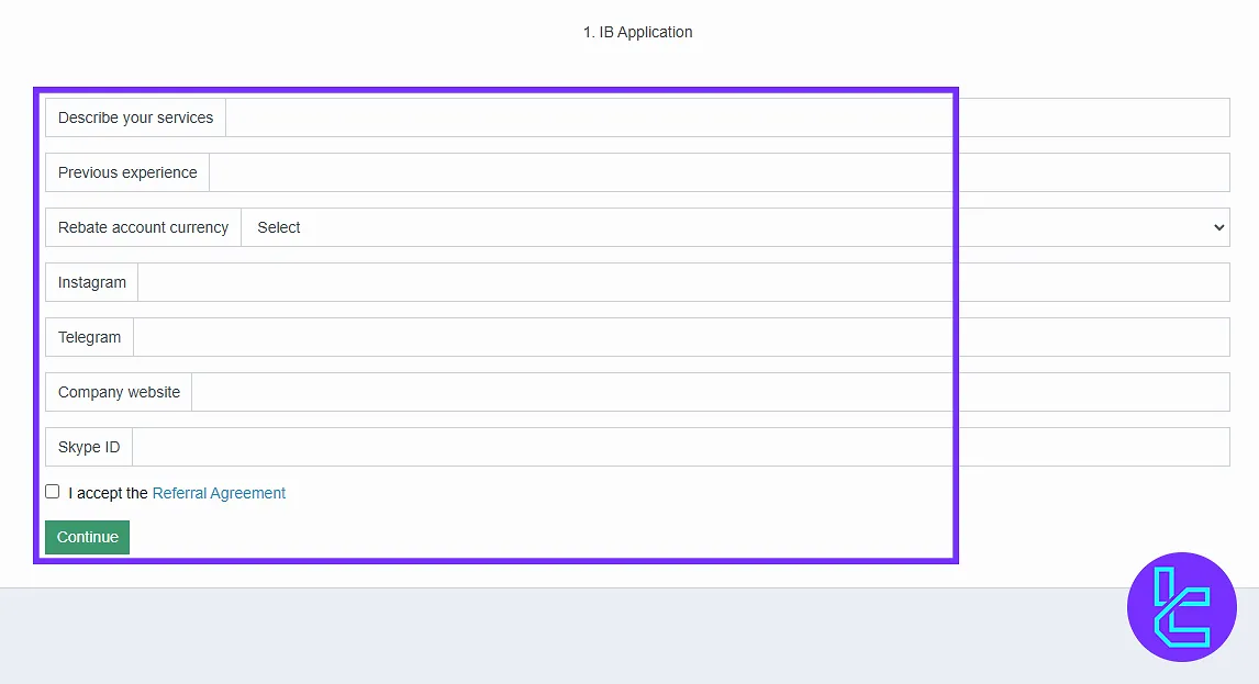 Key to Markets member area IB request section