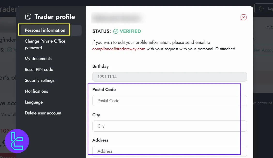 Profile edit in the Trader’s Way member area