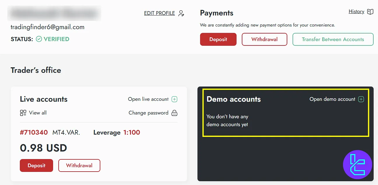 Trader's Way client portal demo account creation