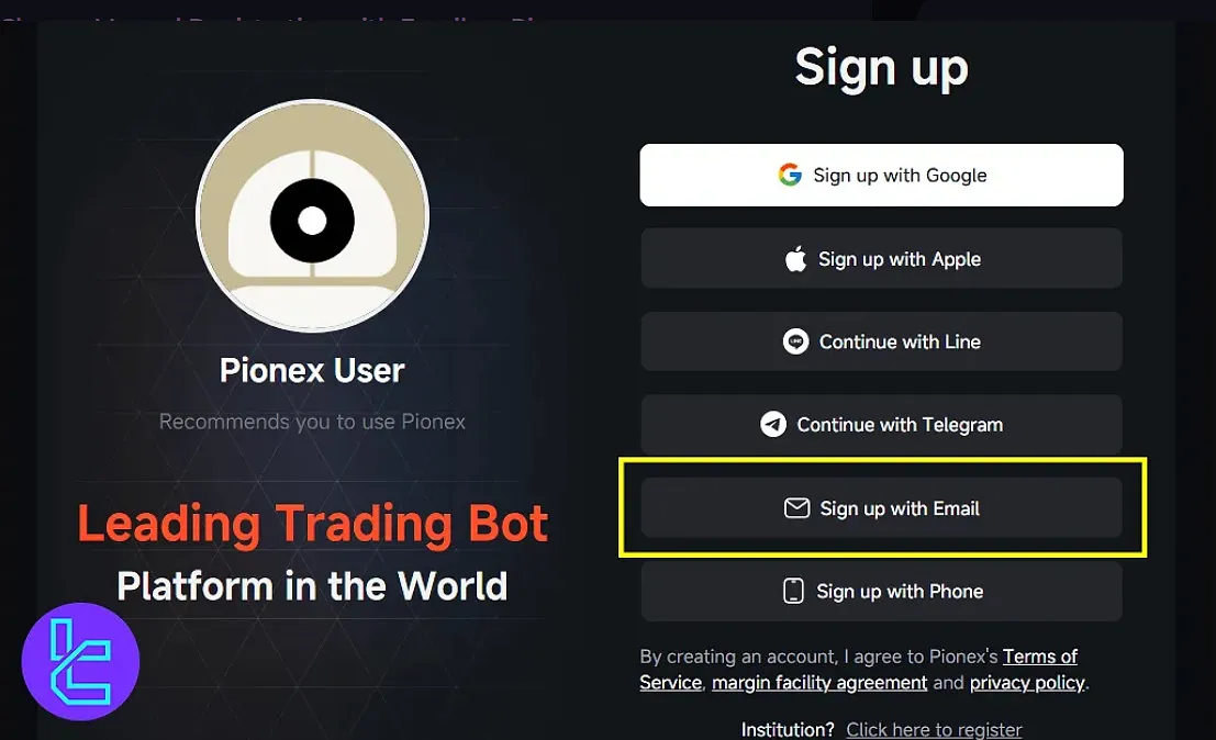 Pionex sign up methods