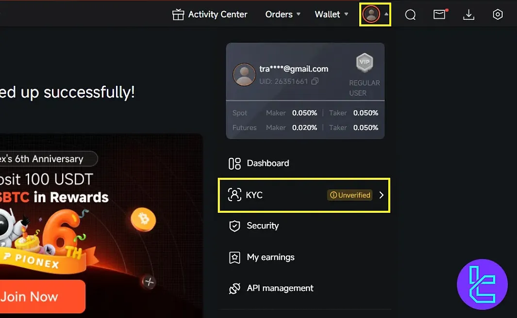 Enter Pionex KYC section