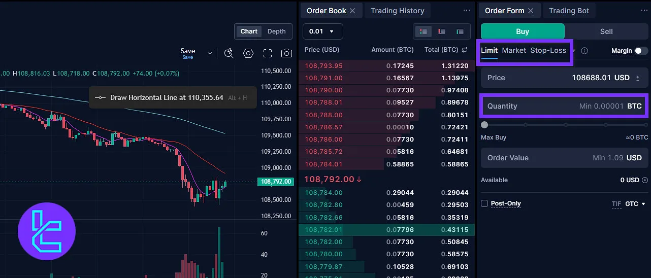 Crypto.com order entry screen
