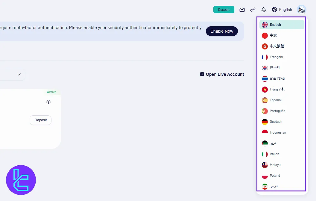 STARTRADER panel language settings