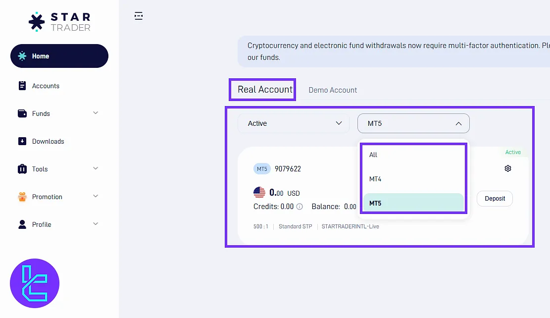 STARTRADER client portal, real and demo account setup