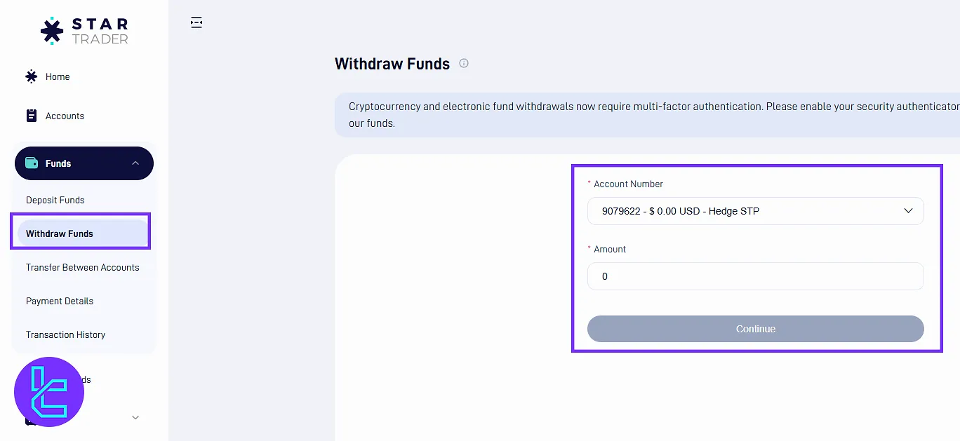 STARTRADER dashboard deposit and withdrawal options