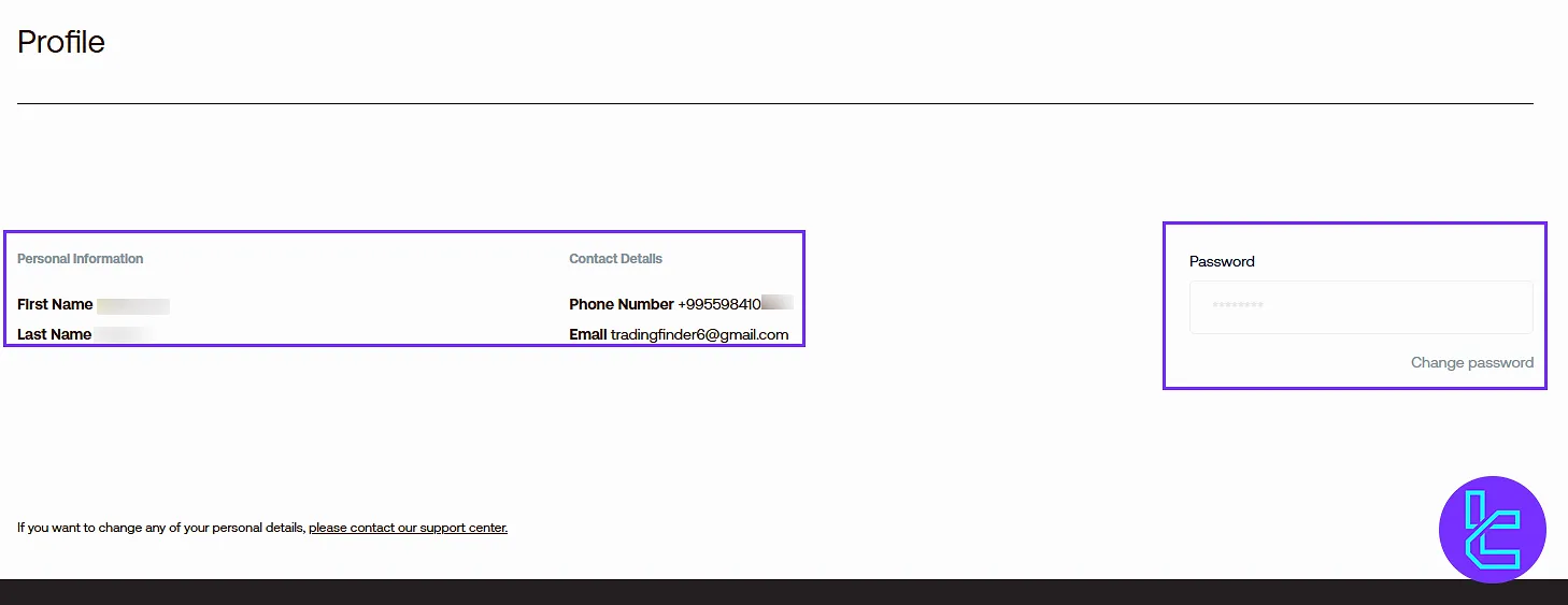 Blueberry dashboard personal info and security settings