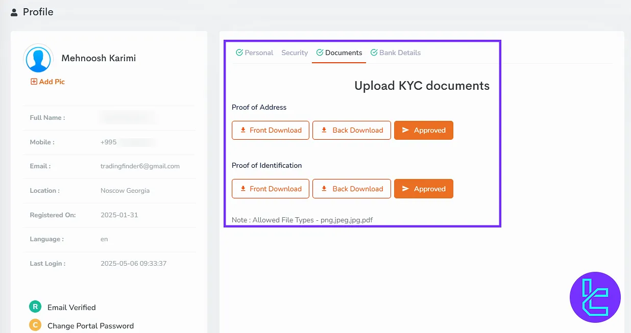 TNFX document upload through the dashboard