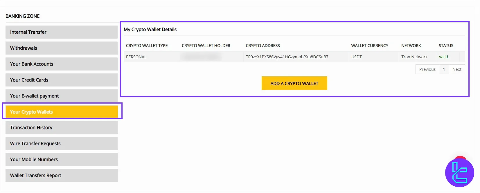 Wallet and fund management in Taurex cabin