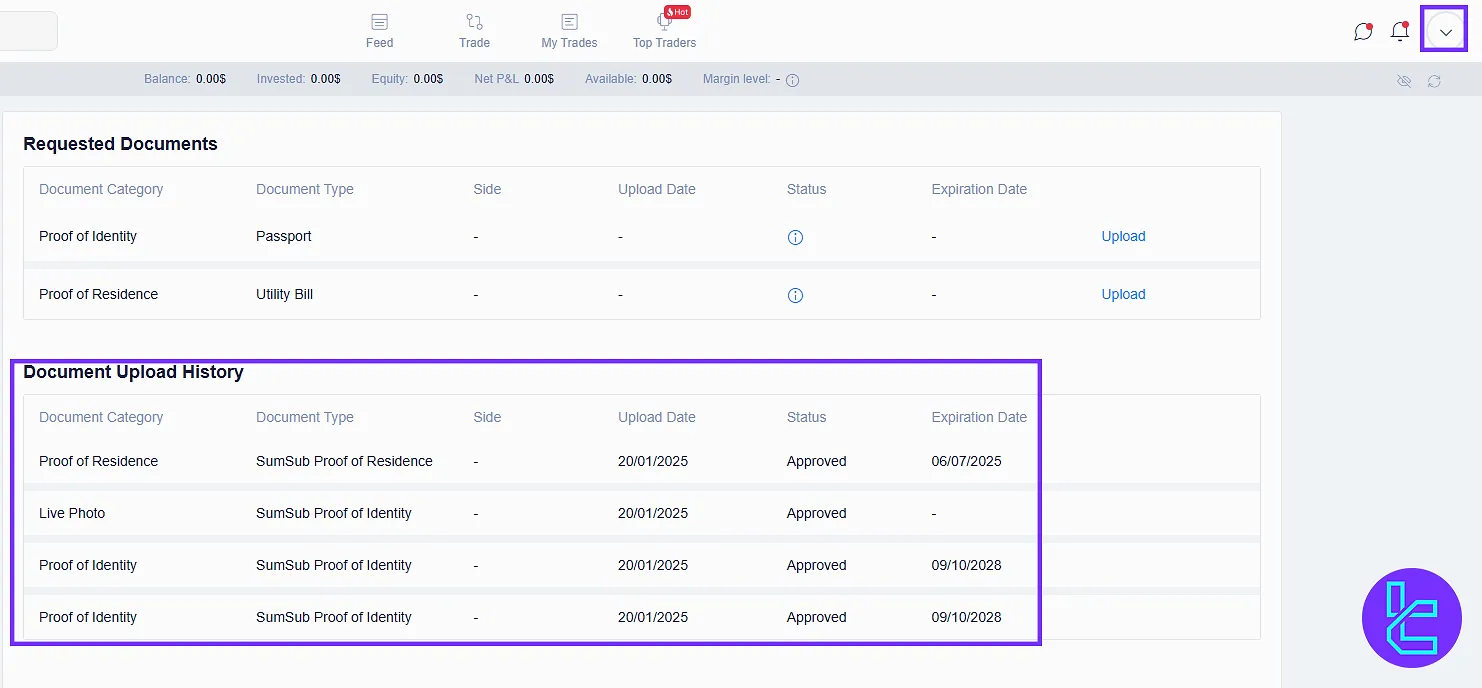 Uploaded ID documents section in the NAGA panel