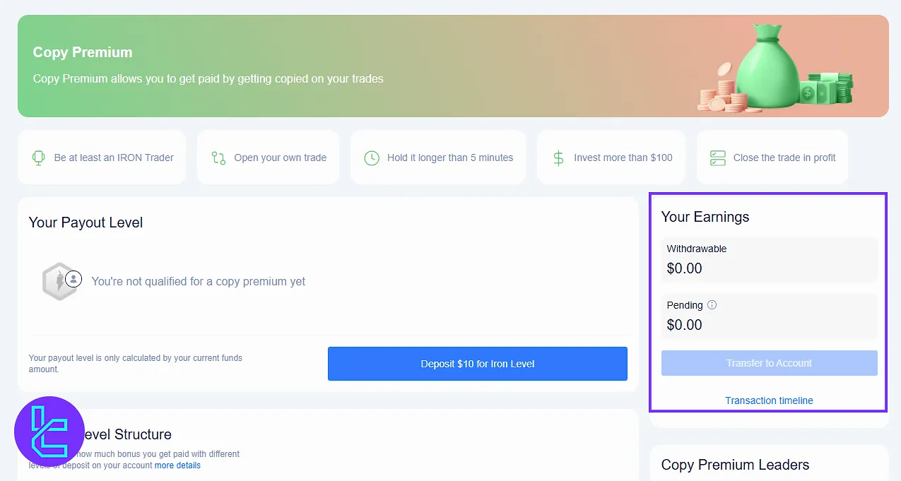 Premium copy trading wallet in NAGA user cabinet